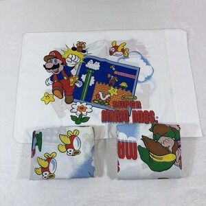 Vtg Nintendo Super Mario + Legend of Zelda Twin Sheet Flat & Pillowcase 1988